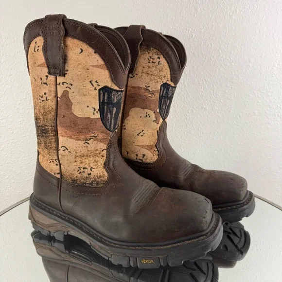 !SOLD! CODY JAMES Brown Leather Camo Flag Vibram Decimator Comp Toe Work Boots - Picture 2 of 13